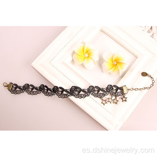 Flor negra encaje tobillera encanto estrella cordón pulsera para el tobillo para mujeres